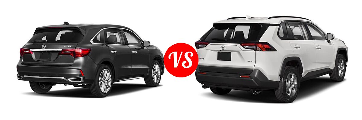 2018 Acura MDX SUV w/Technology Pkg vs. 2020 Toyota RAV4 SUV XLE / XLE Premium - Rear Right Comparison