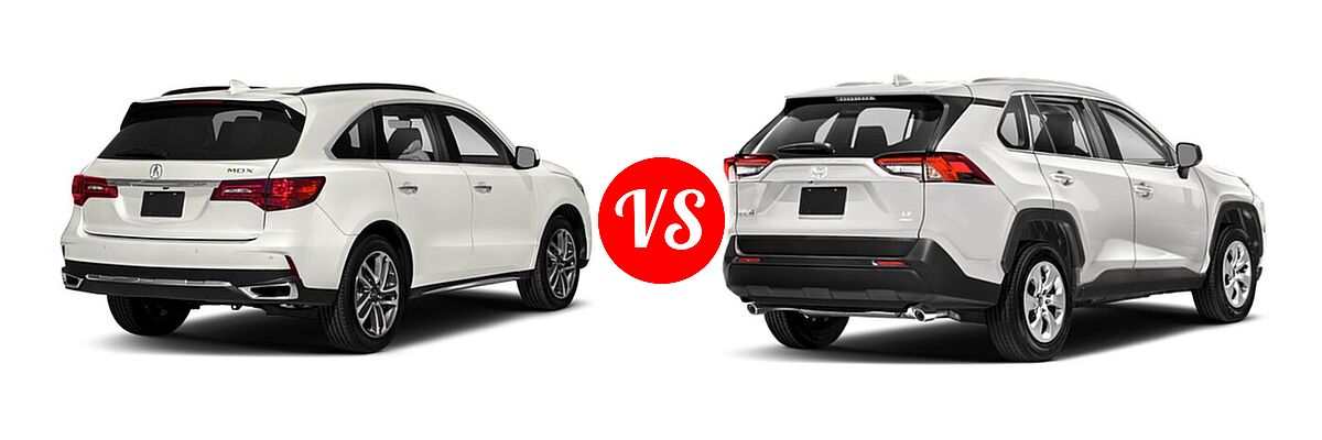 2018 Acura MDX SUV w/Advance Pkg vs. 2020 Toyota RAV4 SUV LE - Rear Right Comparison