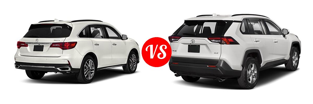 2018 Acura MDX SUV w/Advance Pkg vs. 2020 Toyota RAV4 SUV XLE / XLE Premium - Rear Right Comparison