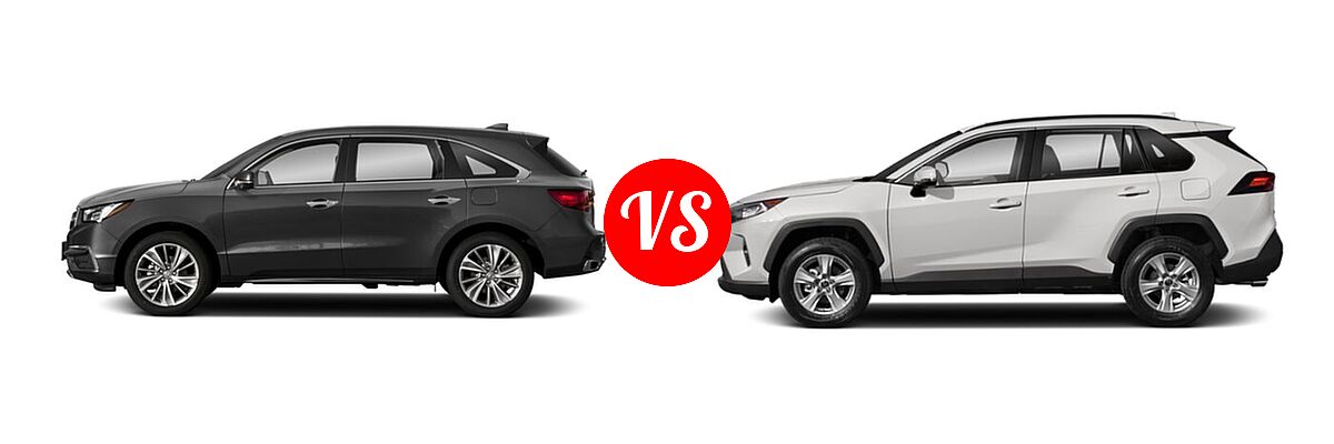 2018 Acura MDX SUV w/Technology Pkg vs. 2020 Toyota RAV4 SUV XLE / XLE Premium - Side Comparison