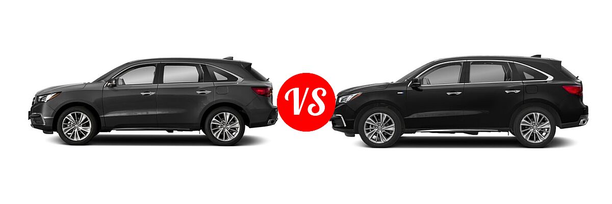 2018 Acura MDX SUV w/Technology Pkg vs. 2018 Acura MDX SUV Hybrid Sport Hybrid w/Advance Pkg - Side Comparison