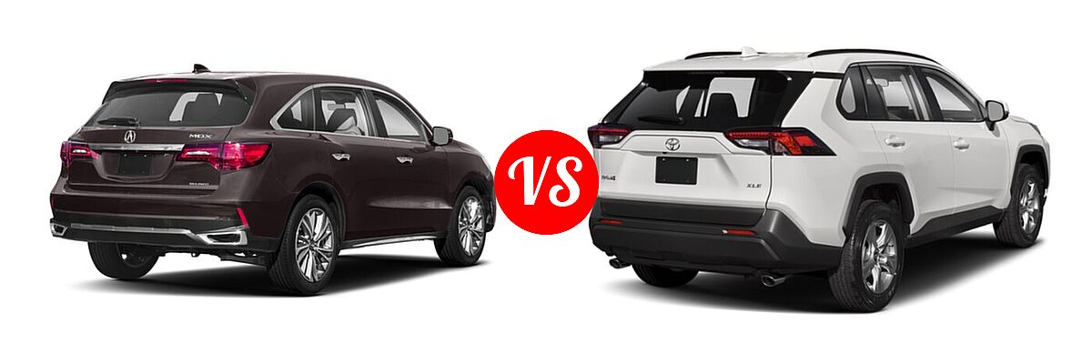 2018 Acura MDX SUV w/Technology Pkg vs. 2020 Toyota RAV4 SUV XLE / XLE Premium - Rear Right Comparison