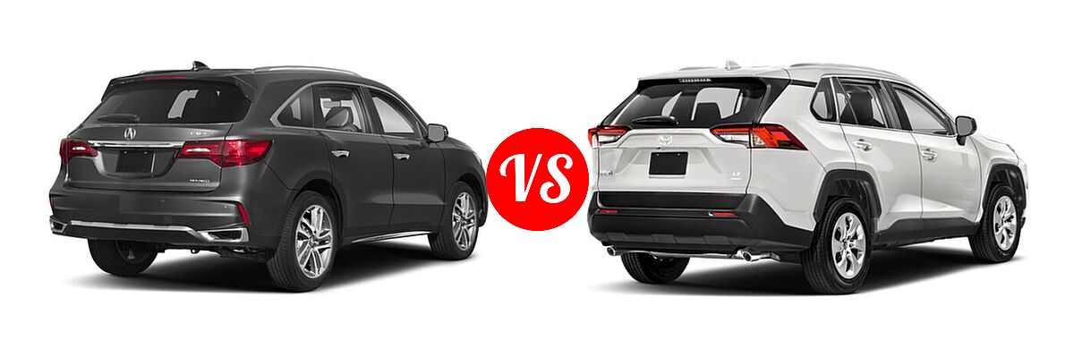 2018 Acura MDX SUV w/Advance Pkg vs. 2020 Toyota RAV4 SUV LE - Rear Right Comparison