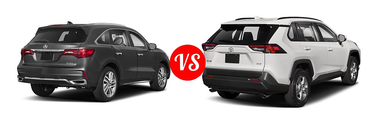 2018 Acura MDX SUV w/Advance Pkg vs. 2020 Toyota RAV4 SUV XLE / XLE Premium - Rear Right Comparison