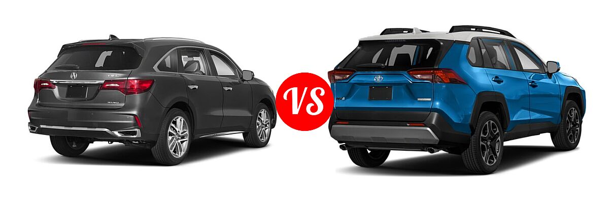 2018 Acura MDX SUV w/Advance Pkg vs. 2020 Toyota RAV4 SUV Adventure - Rear Right Comparison