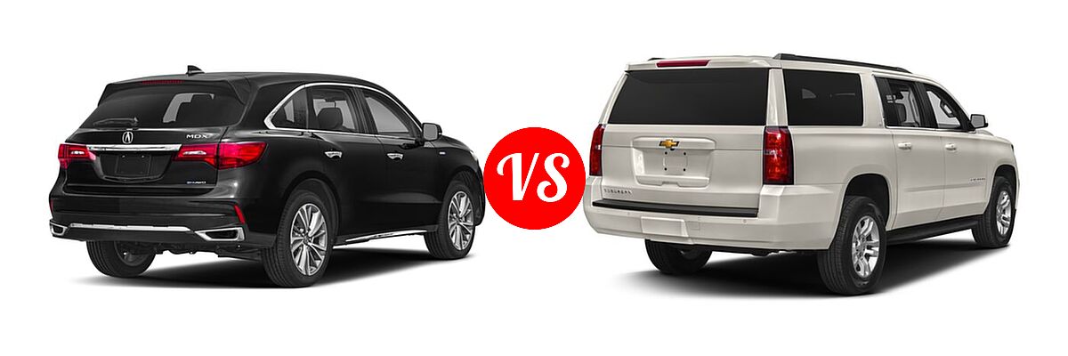 2018 Acura MDX SUV Hybrid Sport Hybrid w/Technology Pkg vs. 2018 Chevrolet Suburban SUV LS / LT - Rear Right Comparison