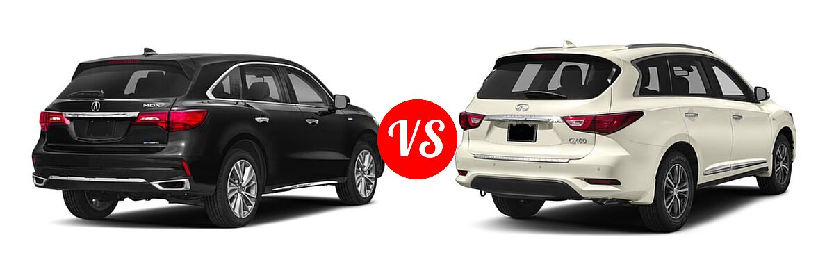 2018 Acura MDX SUV Hybrid Sport Hybrid w/Advance Pkg vs. 2018 Infiniti QX60 SUV AWD / FWD - Rear Right Comparison