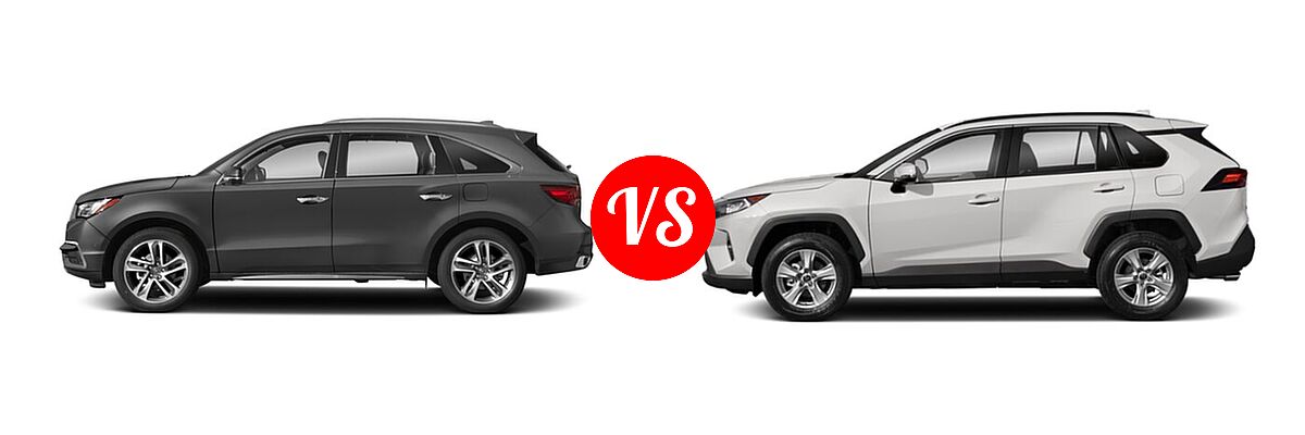 2018 Acura MDX SUV w/Advance Pkg vs. 2020 Toyota RAV4 SUV XLE / XLE Premium - Side Comparison