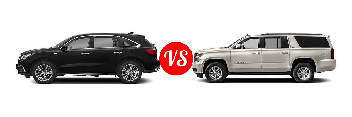 2018 Acura MDX SUV Hybrid Sport Hybrid w/Technology Pkg vs. 2018 Chevrolet Suburban SUV LS / LT - Side Comparison
