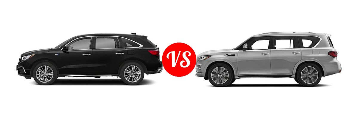 2018 Acura MDX SUV Hybrid Sport Hybrid w/Technology Pkg vs. 2018 Infiniti QX80 SUV AWD / RWD - Side Comparison
