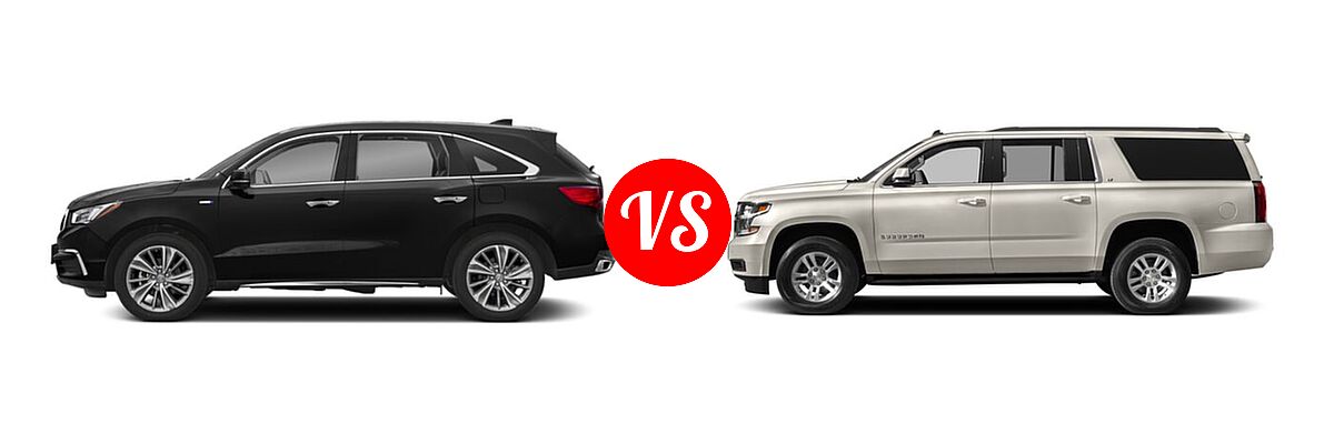 2018 Acura MDX SUV Hybrid Sport Hybrid w/Advance Pkg vs. 2018 Chevrolet Suburban SUV LS / LT - Side Comparison