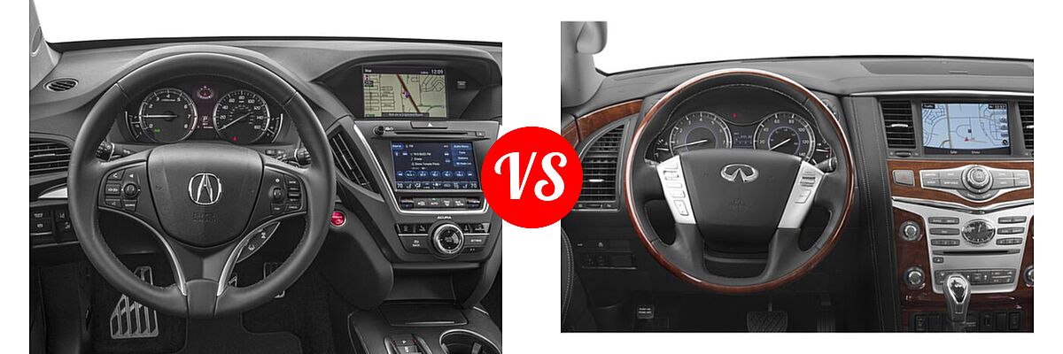 2018 Acura MDX SUV Hybrid Sport Hybrid w/Technology Pkg vs. 2018 Infiniti QX80 SUV AWD / RWD - Dashboard Comparison