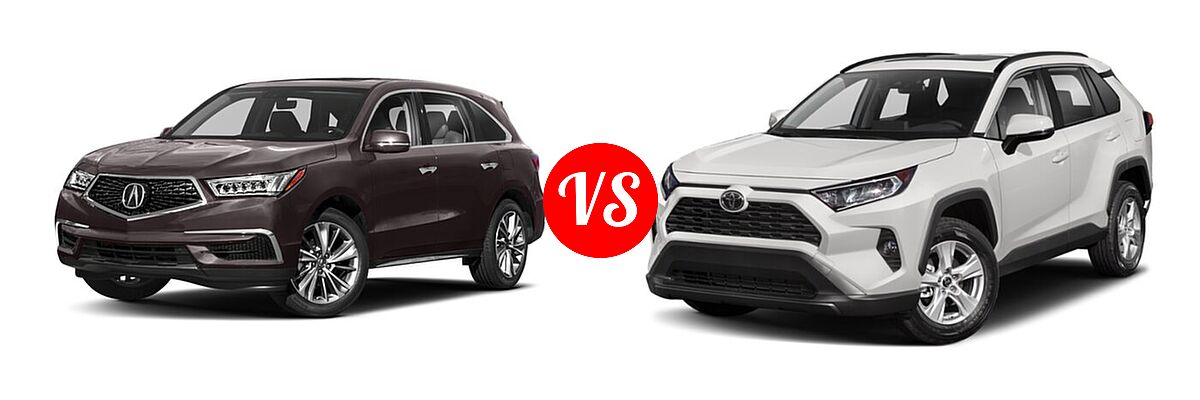 2018 Acura MDX SUV w/Technology Pkg vs. 2020 Toyota RAV4 SUV XLE / XLE Premium - Front Left Comparison