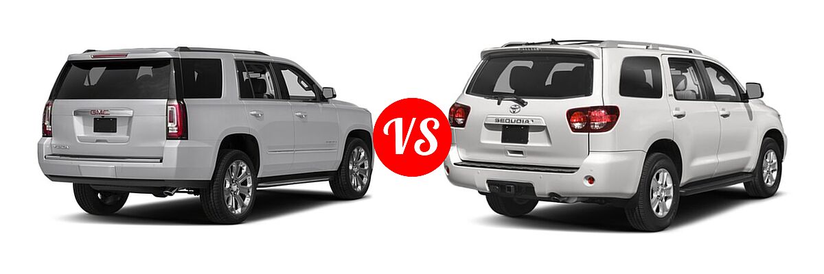 2018 GMC Yukon SUV Denali vs. 2018 Toyota Sequoia SUV Limited / Platinum / SR5 - Rear Right Comparison