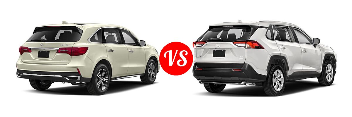 2018 Acura MDX SUV SH-AWD vs. 2020 Toyota RAV4 SUV LE - Rear Right Comparison