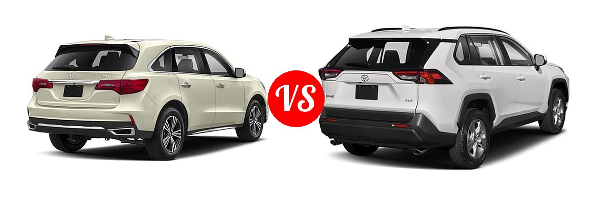 2018 Acura MDX SUV SH-AWD vs. 2020 Toyota RAV4 SUV XLE / XLE Premium - Rear Right Comparison