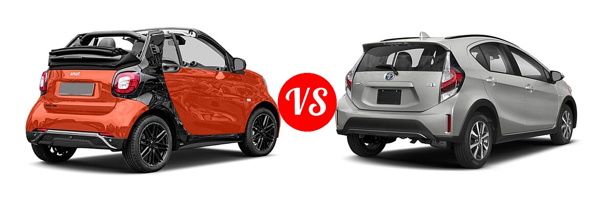 2018 smart fortwo Hatchback passion / prime vs. 2018 Toyota Prius c Hatchback Four / One / Three / Two - Rear Right Comparison