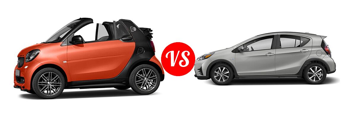 2018 smart fortwo Hatchback passion / prime vs. 2018 Toyota Prius c Hatchback Four / One / Three / Two - Side Comparison