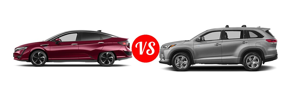 2017 Honda Clarity Sedan Sedan vs. 2017 Toyota Highlander Hybrid SUV Hybrid LE / Hybrid Limited / Hybrid Limited Platinum / Hybrid XLE - Side Comparison