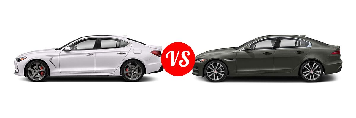 2020 Genesis G70 Sedan 2.0T / 2.0T Sport / 3.3T vs. 2020 Jaguar XE Sedan R-Dynamic S / S - Side Comparison