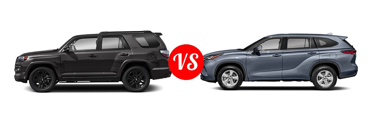 2020 Toyota 4Runner SUV Nightshade vs. 2020 Toyota Highlander Hybrid SUV Hybrid Hybrid LE / Hybrid XLE - Side Comparison