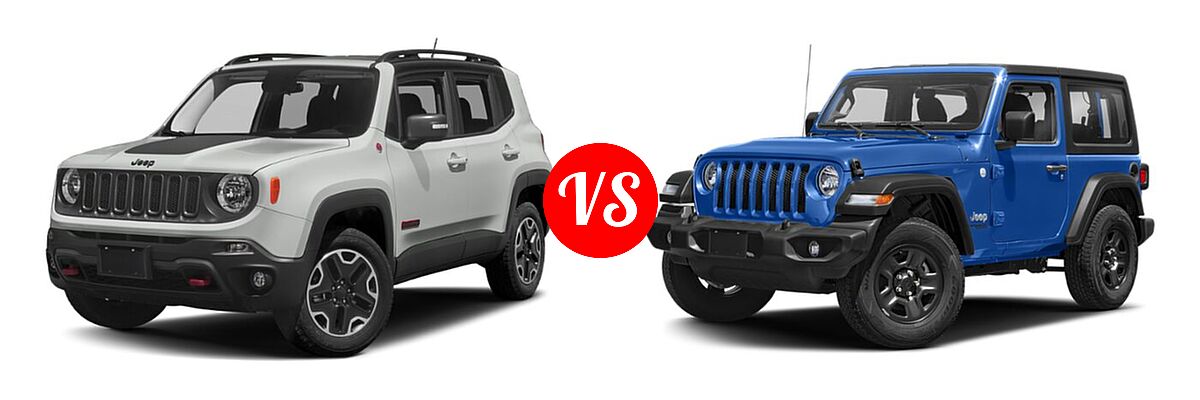 2018 Jeep Renegade SUV Trailhawk vs. 2018 Jeep Wrangler SUV Rubicon / Sport - Front Left Comparison