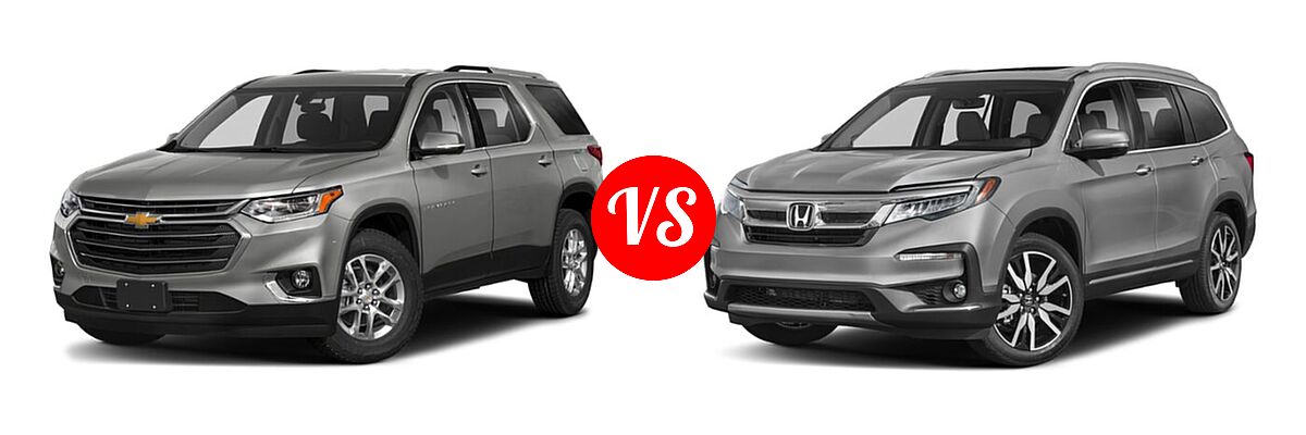 2019 Chevrolet Traverse SUV LT Cloth / LT Leather / RS vs. 2019 Honda Pilot SUV Touring 8-Passenger - Front Left Comparison