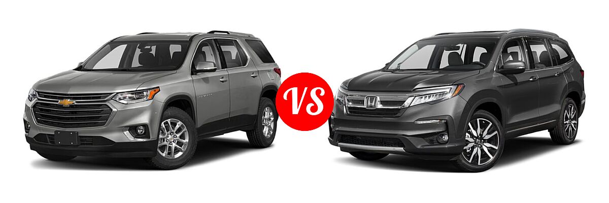 2019 Chevrolet Traverse SUV LT Cloth / LT Leather / RS vs. 2019 Honda Pilot SUV Touring 8-Passenger - Front Left Comparison