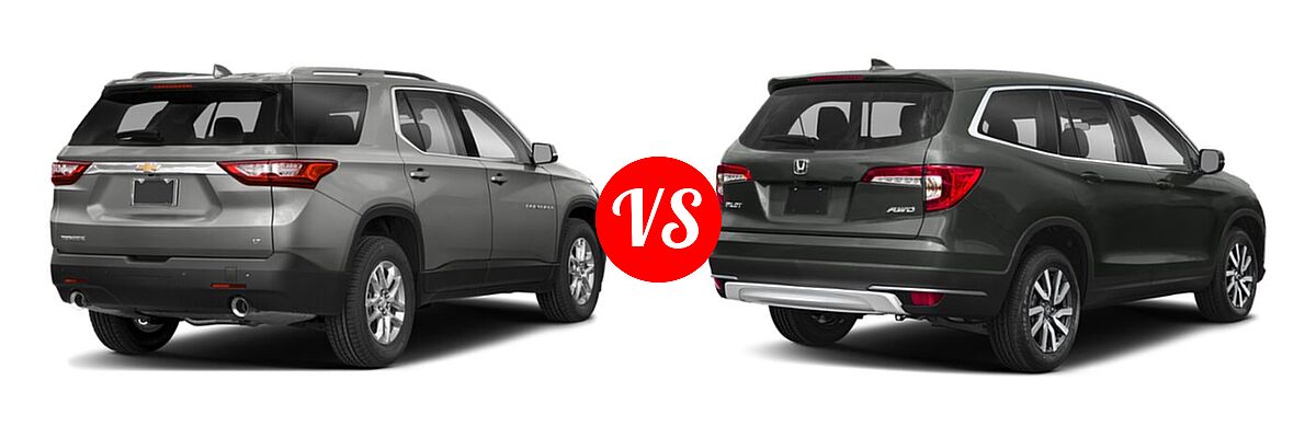2019 Chevrolet Traverse SUV LT Cloth / LT Leather / RS vs. 2019 Honda Pilot SUV EX - Rear Right Comparison
