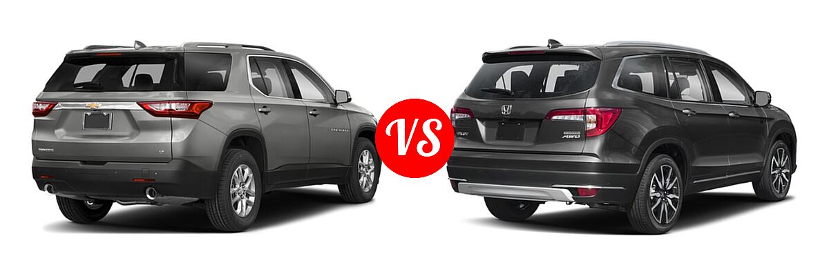 2019 Chevrolet Traverse SUV LT Cloth / LT Leather / RS vs. 2019 Honda Pilot SUV Touring 8-Passenger - Rear Right Comparison