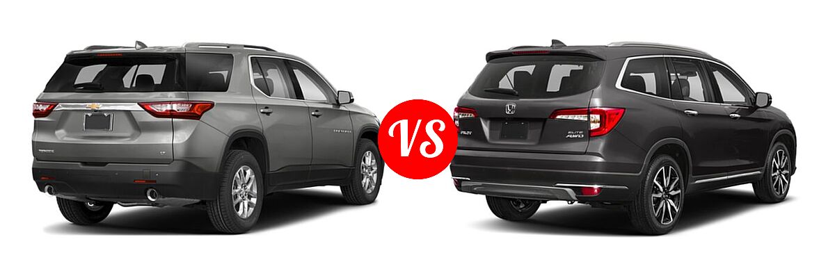 2019 Chevrolet Traverse SUV LT Cloth / LT Leather / RS vs. 2019 Honda Pilot SUV Elite - Rear Right Comparison