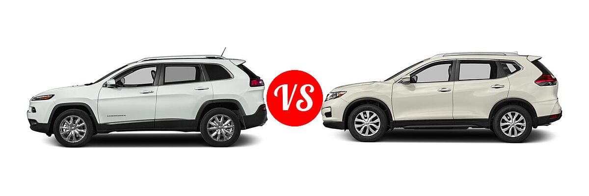 2018 Jeep Cherokee SUV Limited vs. 2018 Nissan Rogue SUV S / SV - Side Comparison