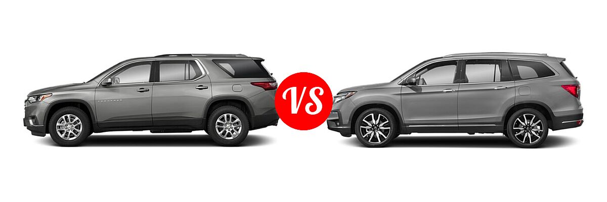 2019 Chevrolet Traverse SUV LT Cloth / LT Leather / RS vs. 2019 Honda Pilot SUV Touring 8-Passenger - Side Comparison