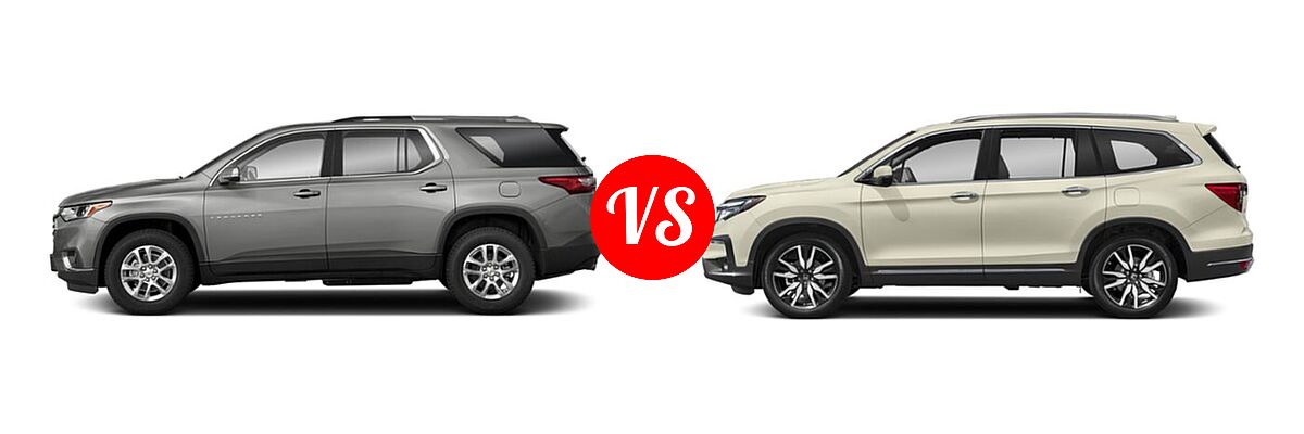 2019 Chevrolet Traverse SUV LT Cloth / LT Leather / RS vs. 2019 Honda Pilot SUV Touring 7-Passenger - Side Comparison