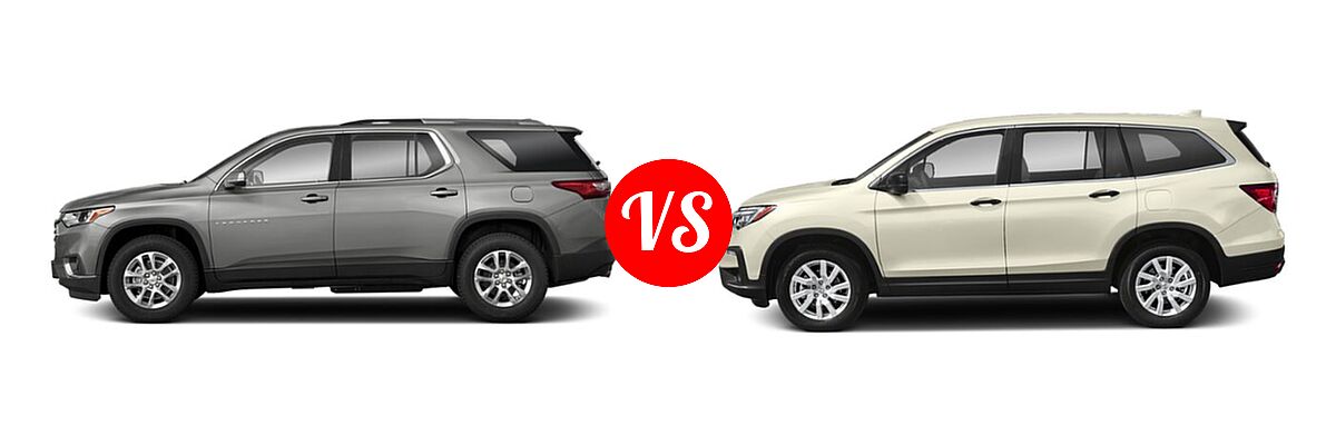 2019 Chevrolet Traverse SUV LT Cloth / LT Leather / RS vs. 2019 Honda Pilot SUV LX - Side Comparison