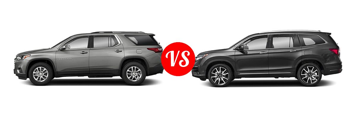 2019 Chevrolet Traverse SUV LT Cloth / LT Leather / RS vs. 2019 Honda Pilot SUV Touring 8-Passenger - Side Comparison