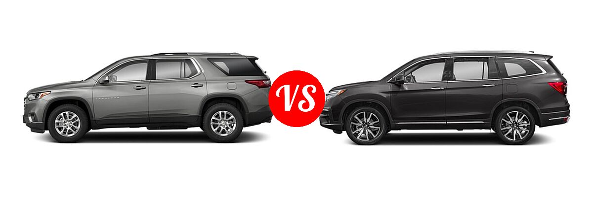 2019 Chevrolet Traverse SUV LT Cloth / LT Leather / RS vs. 2019 Honda Pilot SUV Elite - Side Comparison
