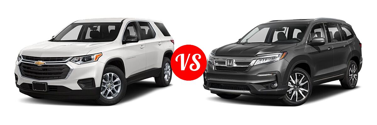 2019 Chevrolet Traverse SUV L / LS vs. 2019 Honda Pilot SUV Touring 8-Passenger - Front Left Comparison