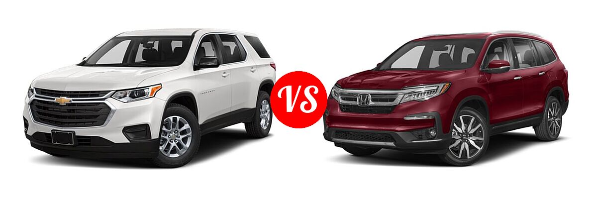 2019 Chevrolet Traverse SUV L / LS vs. 2019 Honda Pilot SUV Touring 7-Passenger - Front Left Comparison