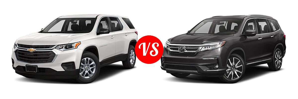 2019 Chevrolet Traverse SUV L / LS vs. 2019 Honda Pilot SUV Elite - Front Left Comparison