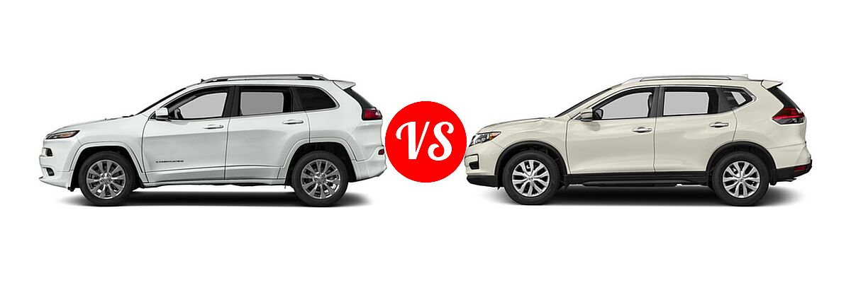 2018 Jeep Cherokee SUV Overland vs. 2018 Nissan Rogue SUV S / SV - Side Comparison