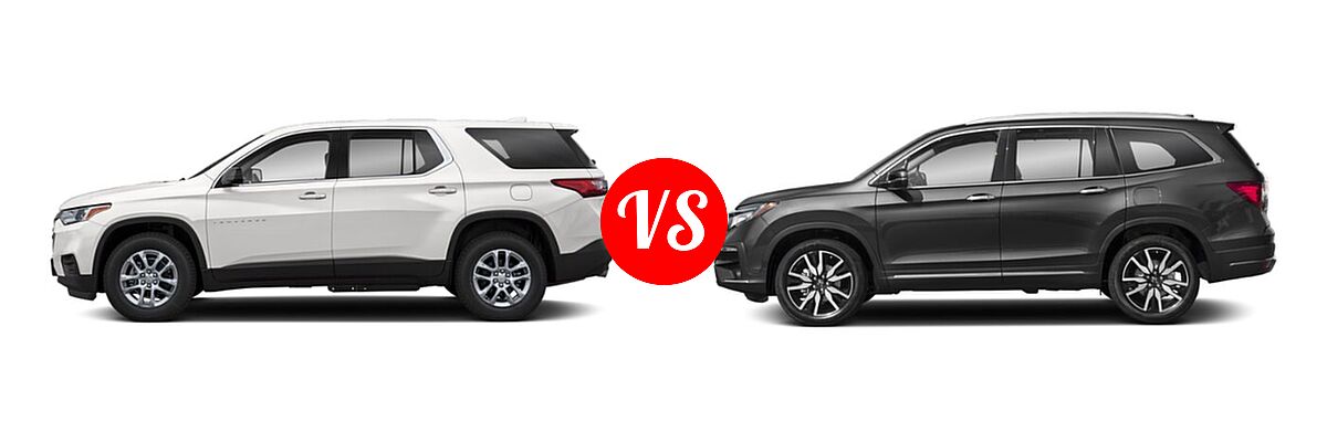 2019 Chevrolet Traverse SUV L / LS vs. 2019 Honda Pilot SUV Touring 8-Passenger - Side Comparison