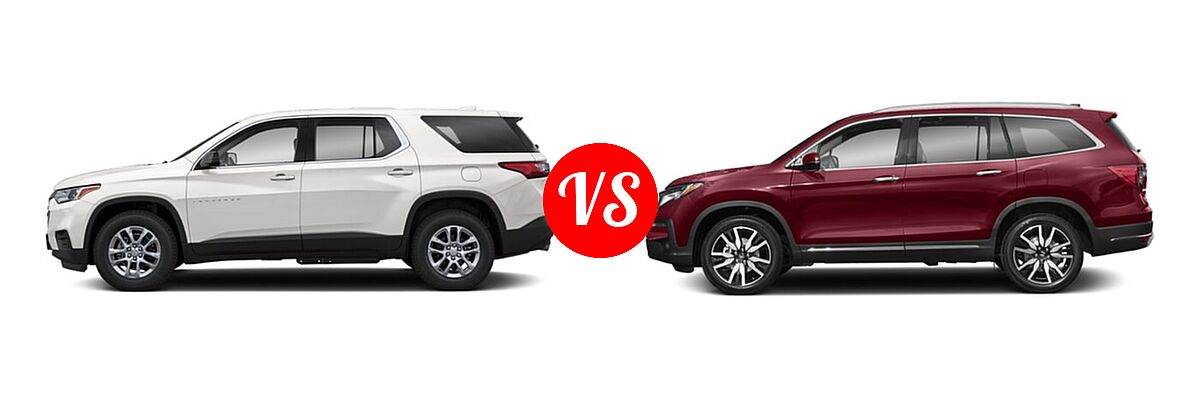 2019 Chevrolet Traverse SUV L / LS vs. 2019 Honda Pilot SUV Touring 7-Passenger - Side Comparison