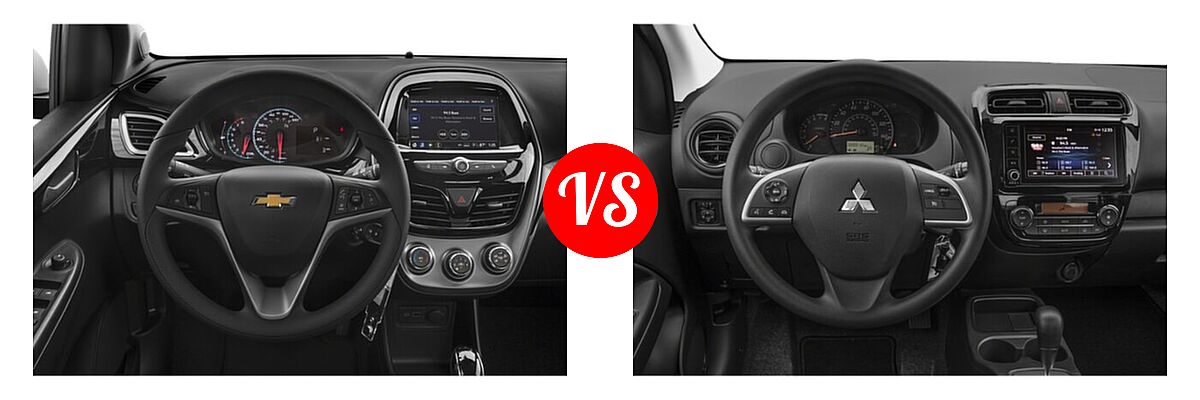 2022 Chevrolet Spark Hatchback 1LT / 2LT / ACTIV / LS vs. 2022 Mitsubishi Mirage Hatchback Black Edition / ES / LE / SE - Dashboard Comparison