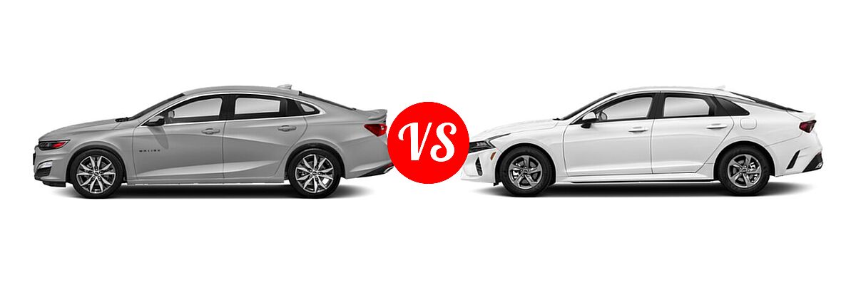 2022 Chevrolet Malibu Sedan RS vs. 2022 Kia K5 Sedan EX / GT / LX / LXS - Side Comparison