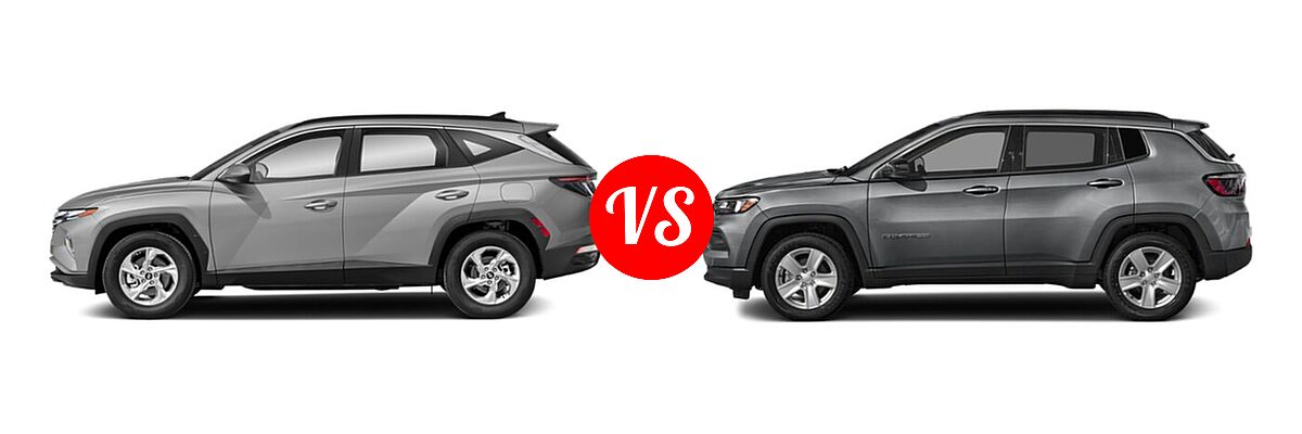 2022 Hyundai Tucson SUV SEL vs. 2022 Jeep Compass SUV (RED) Edition / High Altitude / Latitude / Latitude Lux / Limited / Sport / Trailhawk - Side Comparison