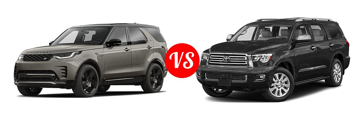 2022 Land Rover Discovery SUV HSE R-Dynamic / S / S R-Dynamic vs. 2022 Toyota Sequoia SUV Platinum - Front Left Comparison