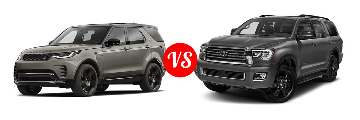 2022 Land Rover Discovery SUV HSE R-Dynamic / S / S R-Dynamic vs. 2022 Toyota Sequoia SUV TRD Sport - Front Left Comparison