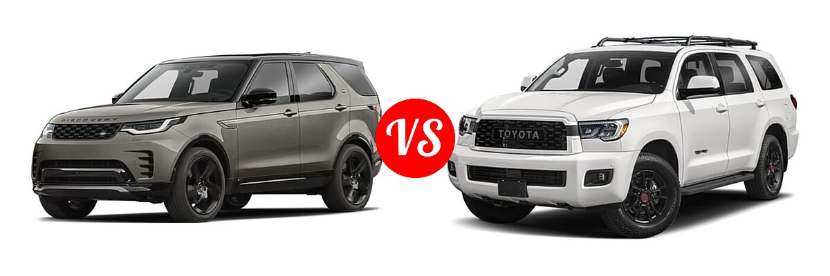 2022 Land Rover Discovery SUV HSE R-Dynamic / S / S R-Dynamic vs. 2022 Toyota Sequoia SUV TRD Pro - Front Left Comparison