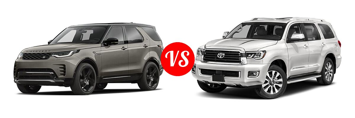 2022 Land Rover Discovery SUV HSE R-Dynamic / S / S R-Dynamic vs. 2022 Toyota Sequoia SUV Limited - Front Left Comparison